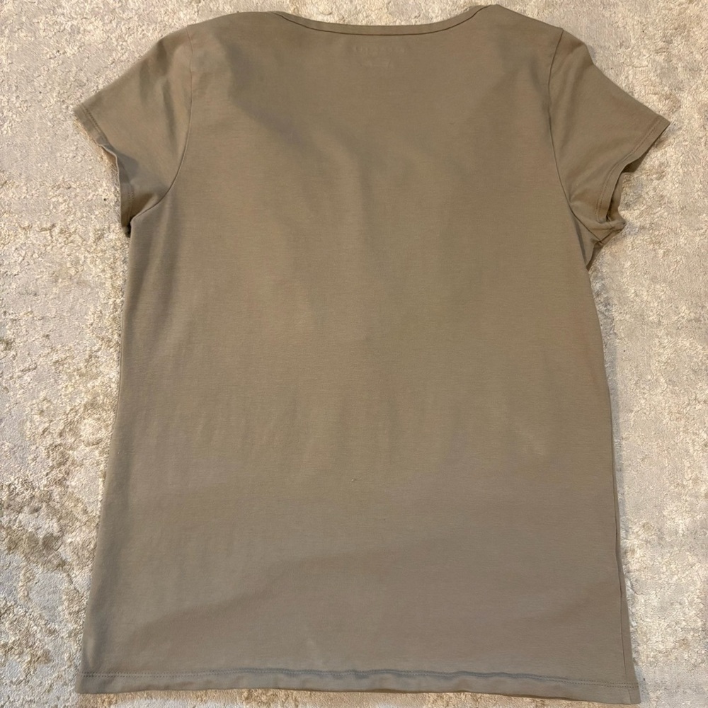 Ann Taylor Ruffle Button Front Tan Short Sleeve Tee Size Large - Picture 6 of 9